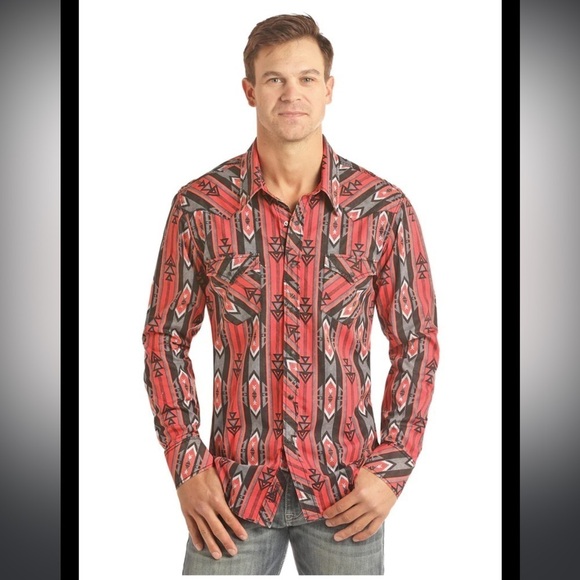 Rock and Roll Cowboy Aztec Print button down Shirt men’s size small - Picture 1 of 12